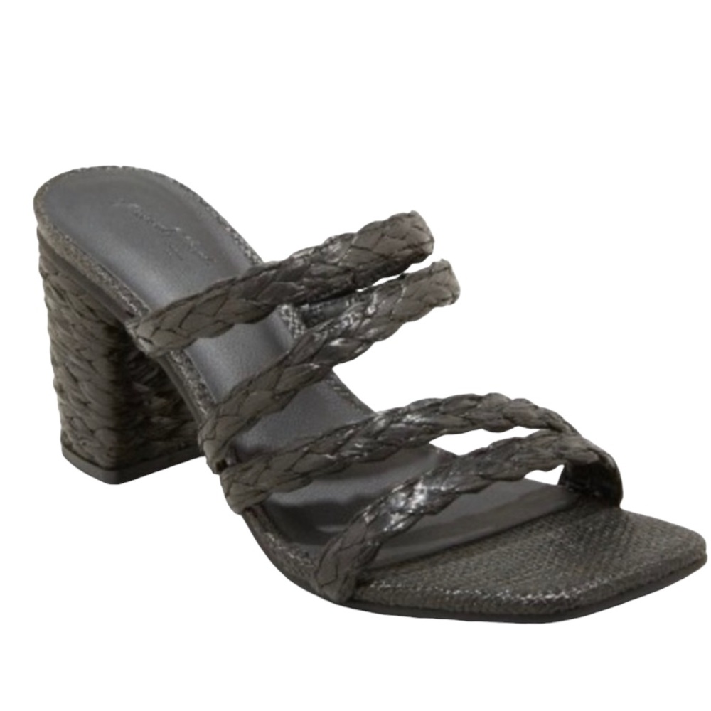 Universal Thread Claire Black Braid Strappy Block Heel Slip On Sandal Heels 8.5